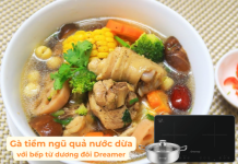 Gà tiềm ngũ quả nước dừa siêu bổ dưỡng với bếp từ dương đôi Dreamer DKA-DIC135